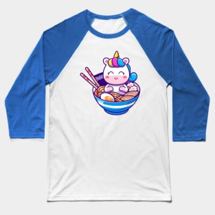 Cute Unicorn In Ramen Bowl Cartoon Baseball T-Shirt